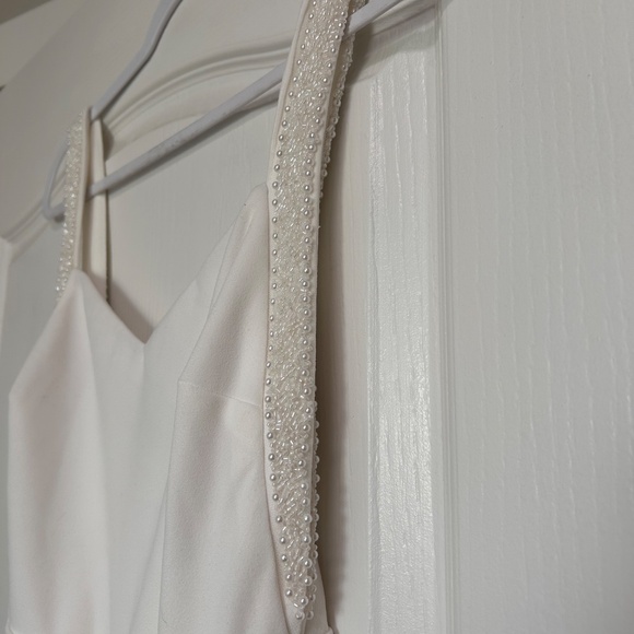 Lulus Love Aglow White Pearl Beaded Sleeveless Straight Leg Jumpsuit - Size S - Picture 6 of 7